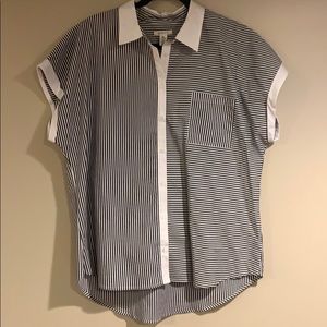 Striped Short-Sleeve Button-Up Top- Size XL
